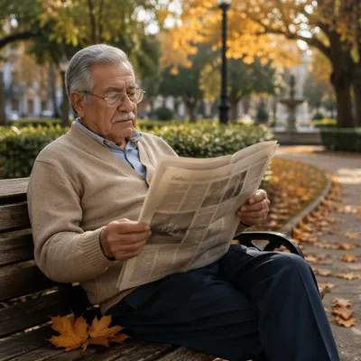 Elderly Man Reading on Park Bench