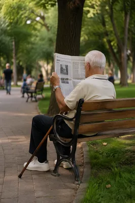 Elderly Man Reading Newspaper in Park