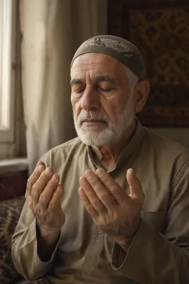 Elderly Man Praying by Window Light