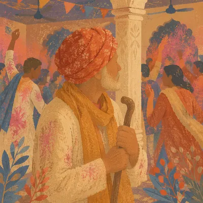 Gentle Elder Portrait in Festive Hall