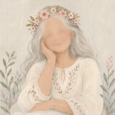 Gentle Elderly Woman Portrait with Flower Crown