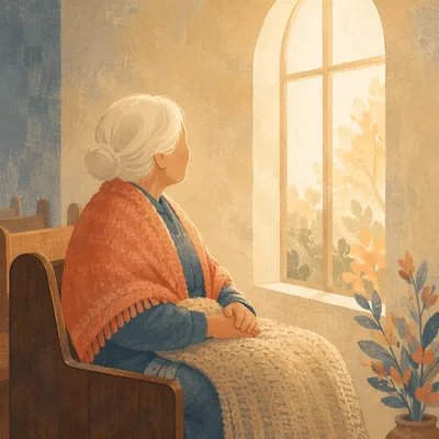 Peaceful Elderly Portrait by Chapel Window