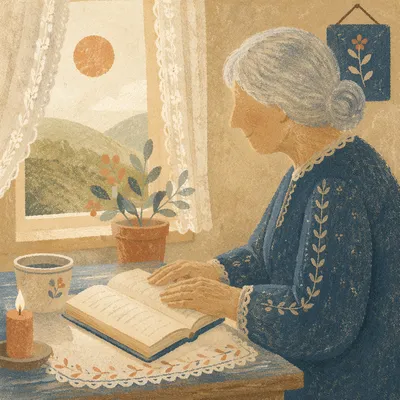 Elderly Person by Window with Book