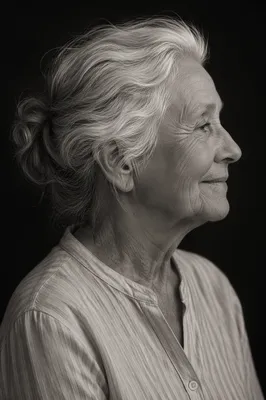 Gentle Senior Silhouette Portrait in Monochrome