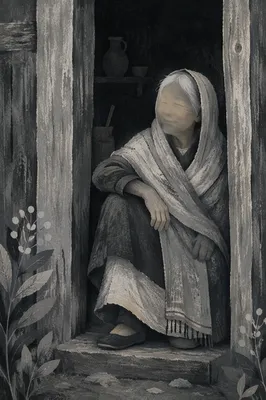 Gentle Elderly Portrait in Rustic Doorway