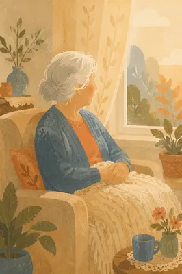 Gentle Elderly Portrait in Warm Living Room