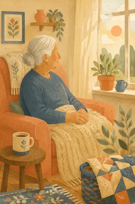 Gentle Elderly Portrait in Sunlit Living Room