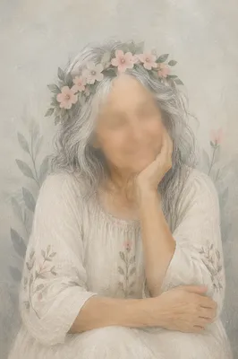 Gentle Elderly Woman Portrait with Flower Crown