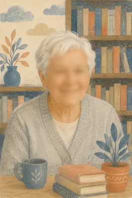 Gentle Elderly Portrait in Quiet Library