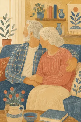 Tender Elderly Couple on Cozy Sofa