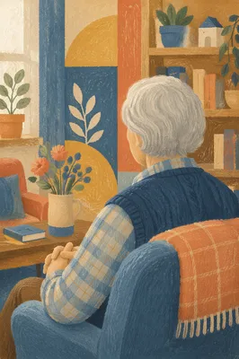 Gentle Elderly Portrait in Cozy Community Room