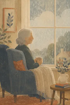 Peaceful Elderly Portrait by Rainy Window