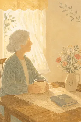 Gentle Elderly Portrait by Sunlit Window