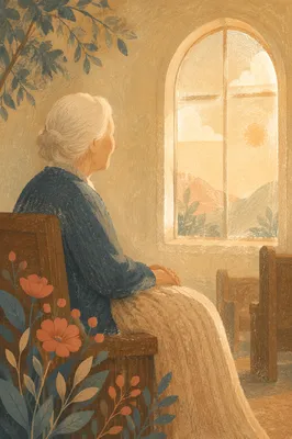 Peaceful Elderly Portrait by Chapel Window