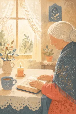 Elderly Prayer Portrait by Morning Window