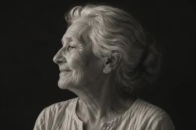 Gentle Elderly Silhouette Portrait in Monochrome