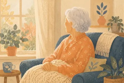Gentle Elderly Portrait in Warm Living Room