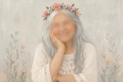 Gentle Elderly Woman Portrait with Flower Crown