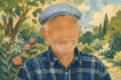 Gentle Elderly Man Portrait in Garden Light