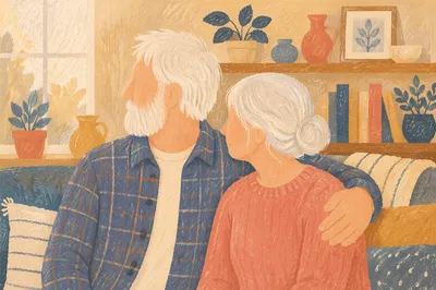 Tender Elderly Couple in Cozy Living Room