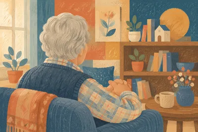 Gentle Elderly Portrait in Cozy Community Room
