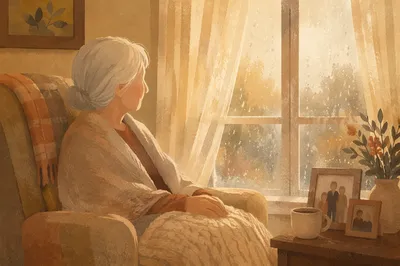 Gentle Elderly Portrait by Rainy Window