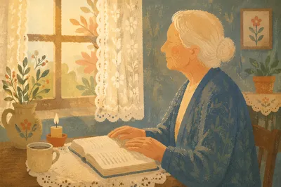 Elderly Prayer Portrait by Morning Window