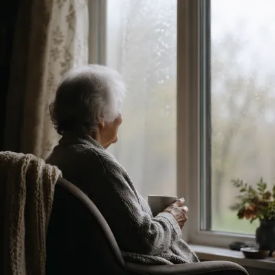 Gentle Elderly Portrait by Rainy Window