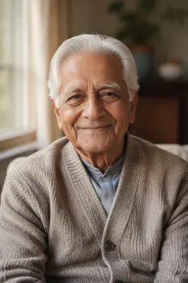 Elderly South Asian Man by Sunlit Window