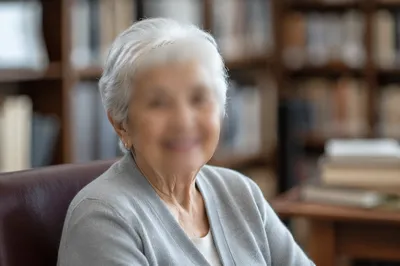 Gentle Elderly Portrait in Quiet Library