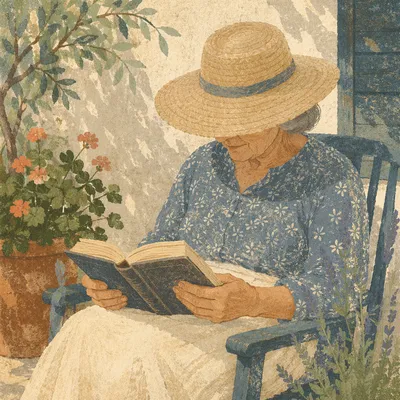 Peaceful Elderly Woman Reading Bible Outdoors