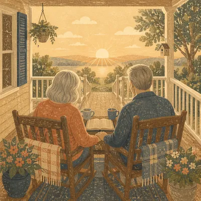 Older Couple on Sunrise Front Porch