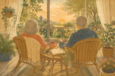 Couple on Screened Porch at Sunrise