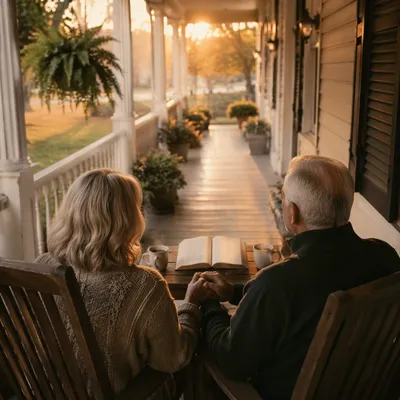 Older Couple on Sunrise Front Porch
