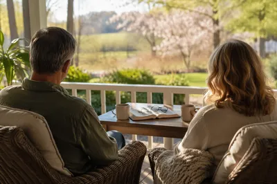 Couple Reading Together on Sunny Porch