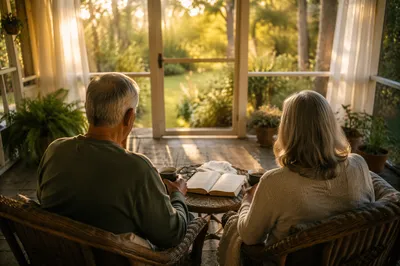Couple on Screened Porch at Sunrise