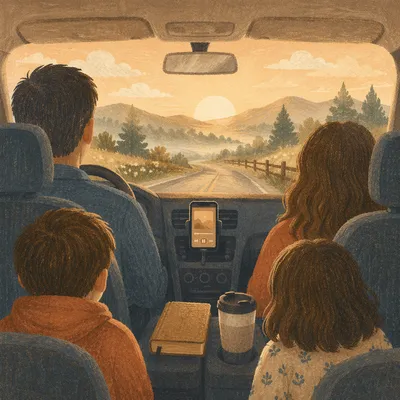 Quiet Family Car Ride at Dawn