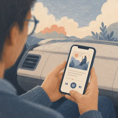 Passenger Holding Smartphone Inside Family Car