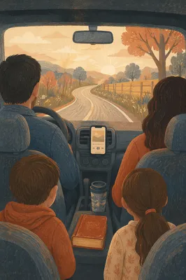 Family Car Interior at Dawn Road Trip