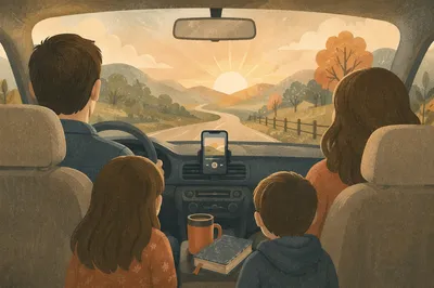 Family Car Interior at Dawn Road Trip