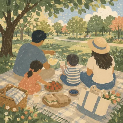 Sunny Family Picnic in Peaceful Park