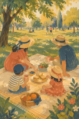 Sunny Family Picnic in Peaceful Park