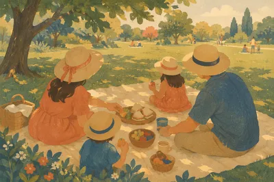 Sunny Family Picnic in Park