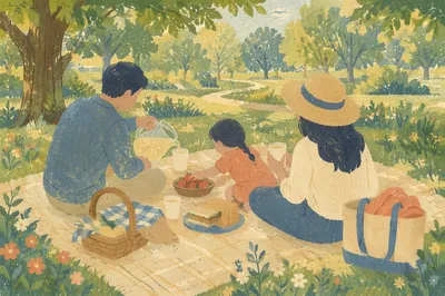 Sunny Family Picnic in Leafy Park