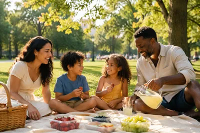 Family Picnic on Sunny Park Lawn