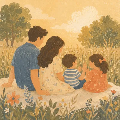Golden Hour Family Portrait in Meadow