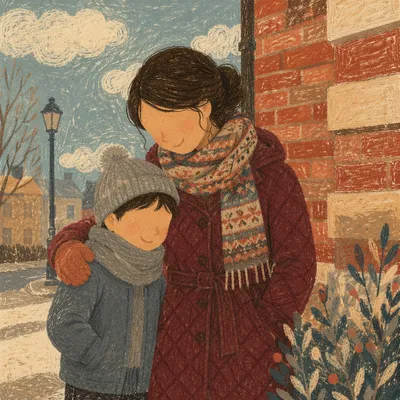 Smiling Family Portrait by Brick Wall