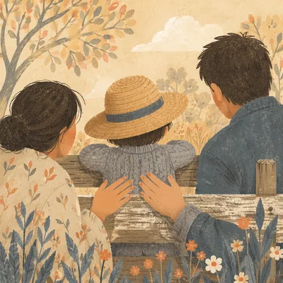Smiling Family Portrait in Sunlit Garden
