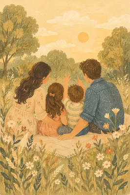 Golden Hour Family Meadow Portrait