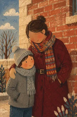 Smiling Parent and Child Winter Portrait